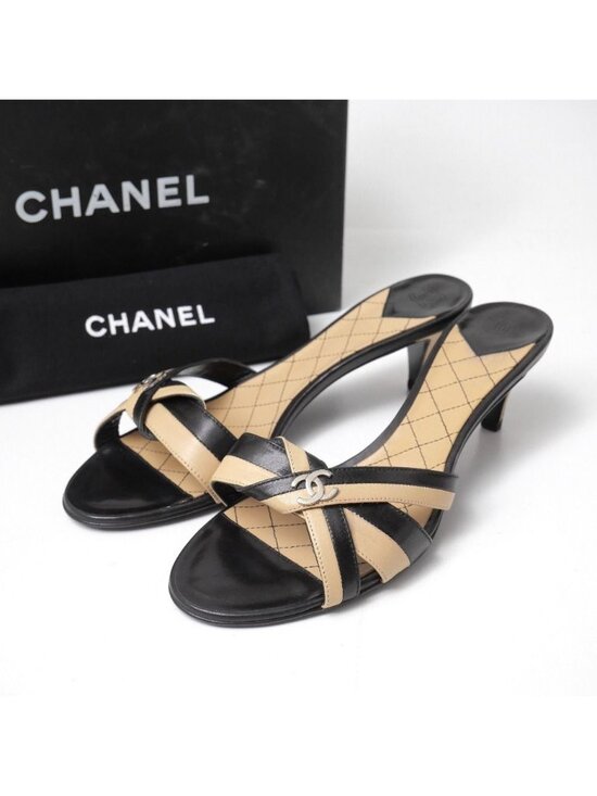 Chanel Shoes - Chanel Sandals 39 CC Logo Bicolor